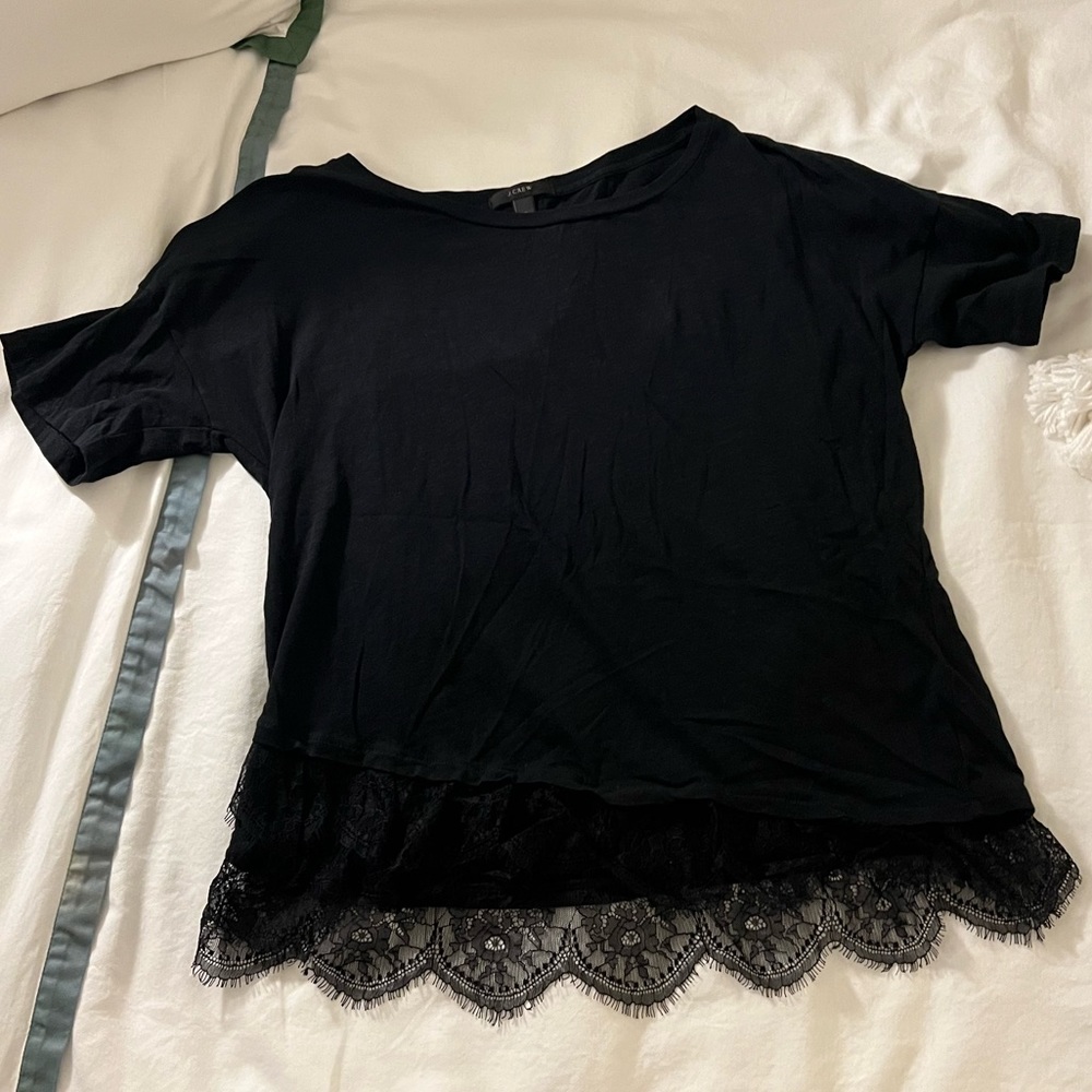 J Crew Black t-shirt with lace trim